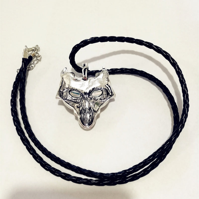 Nordic myth Fenrir Wolf Head with Green Eye Necklace